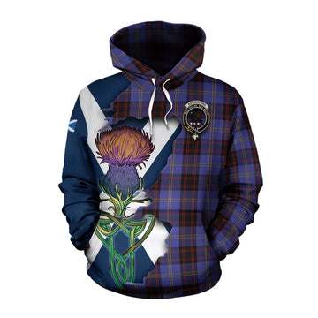 Rutherford Tartan Family Crest Cotton Hoodie Scottish Thistle Celtic Inspired
