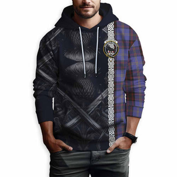 Tartan Vibes Clothing Rutherford Tartan Hoodie with Family Crest Cross Sword Thistle Celtic Vibes