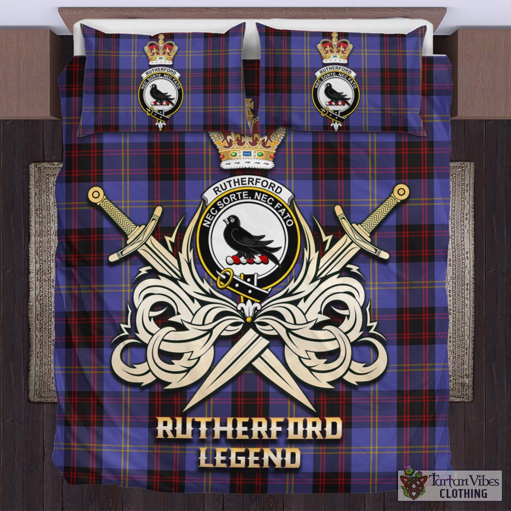 Tartan Vibes Clothing Rutherford Tartan Bedding Set with Clan Crest and the Golden Sword of Courageous Legacy