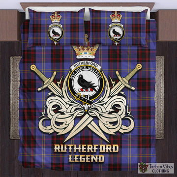 Rutherford Tartan Bedding Set with Clan Crest and the Golden Sword of Courageous Legacy