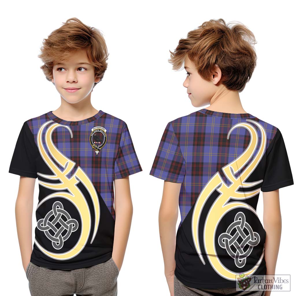 Rutherford Tartan Kid T-Shirt with Family Crest and Celtic Symbol Style Youth XL Size14 - Tartan Vibes Clothing