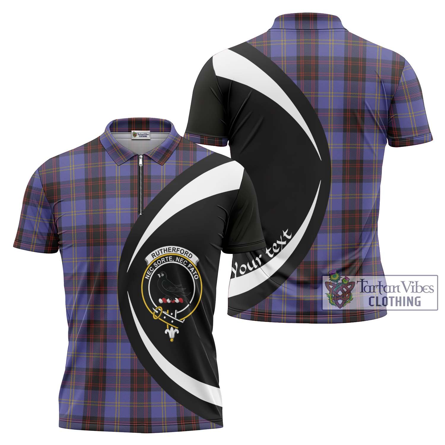 Rutherford Tartan Zipper Polo Shirt with Family Crest Circle Style Unisex - Tartan Vibes Clothing