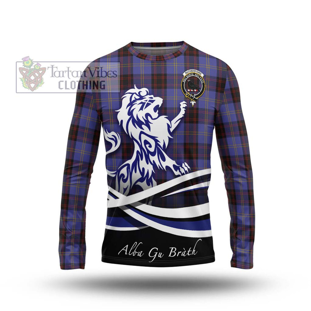 Rutherford Tartan Long Sleeve T-Shirt with Alba Gu Brath Regal Lion Emblem Unisex - Tartanvibesclothing Shop