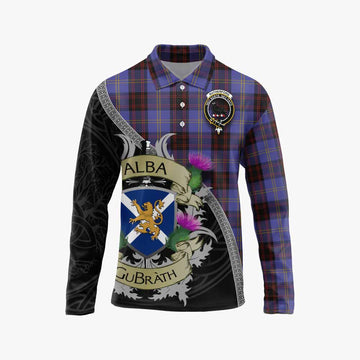 Tartan Vibes Clothing Rutherford Tartan Family Crest Long Sleeve Polo Shirt Lion Rampant Royal Thistle Shield Celtic Inspired