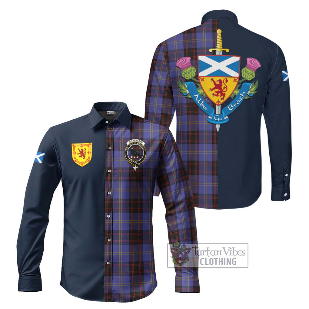 Tartan Vibes Clothing Rutherford Tartan Long Sleeve Button Shirt with Scottish Lion Royal Arm Half Style