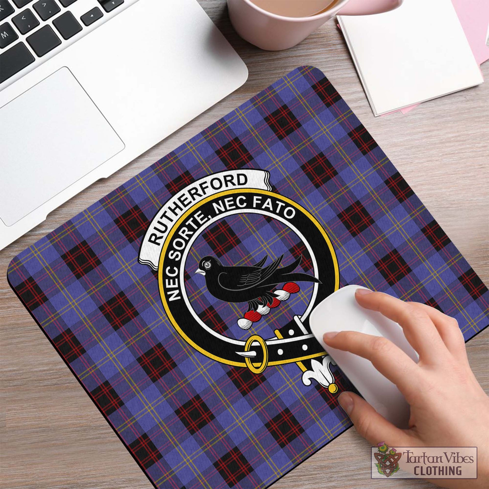 Tartan Vibes Clothing Rutherford Tartan Mouse Pad with Family Crest