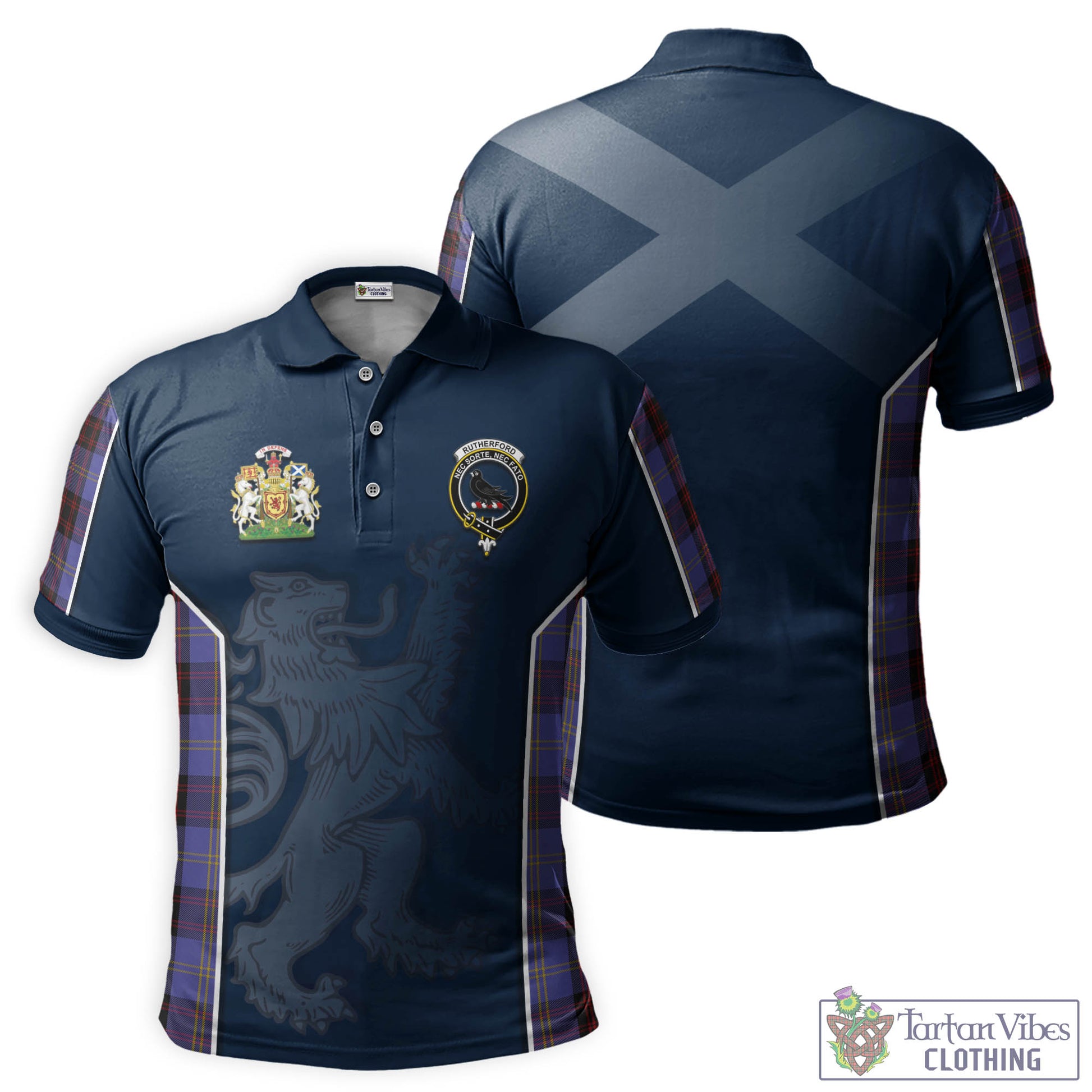 Tartan Vibes Clothing Rutherford Tartan Men's Polo Shirt with Family Crest and Lion Rampant Vibes Sport Style