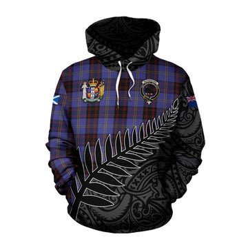 Rutherford Crest Tartan Cotton Hoodie with New Zealand Silver Fern Half Style