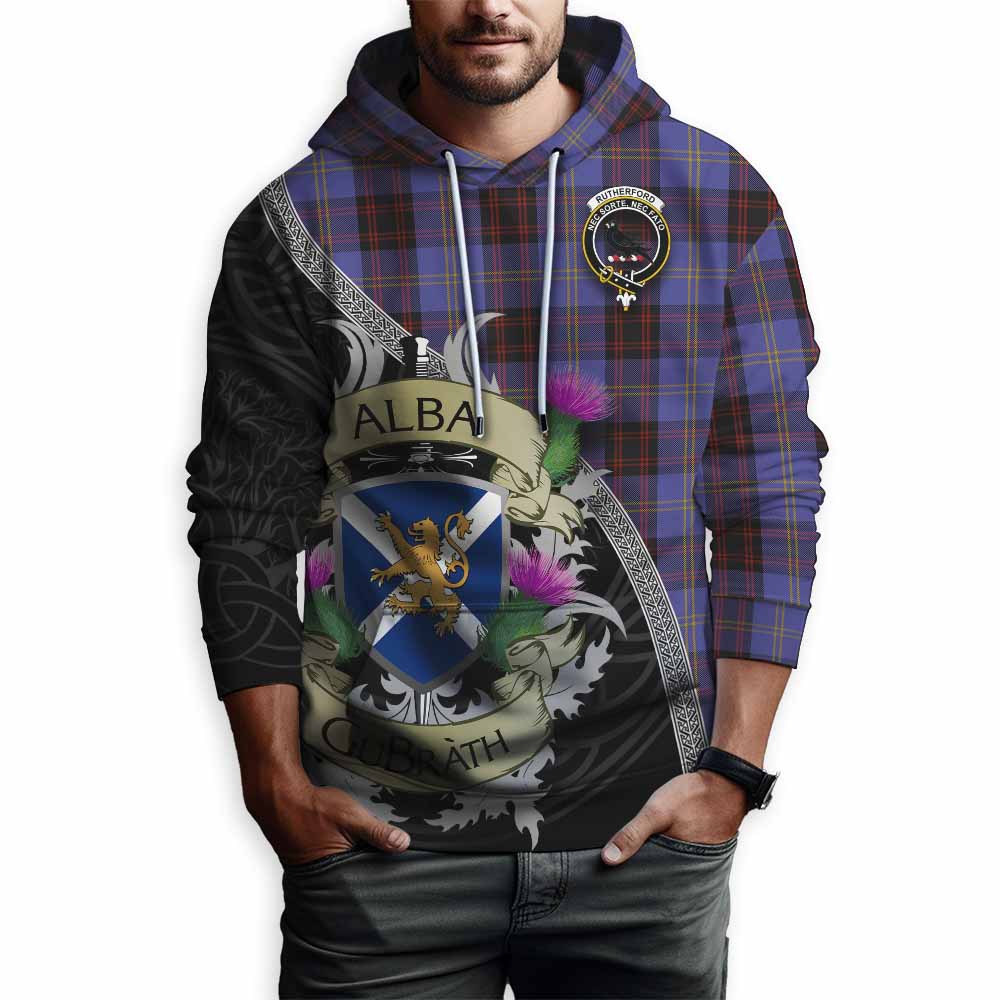 Tartan Vibes Clothing Rutherford Tartan Family Crest Hoodie Lion Rampant Royal Thistle Shield Celtic Inspired