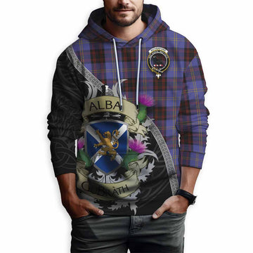Tartan Vibes Clothing Rutherford Tartan Family Crest Hoodie Lion Rampant Royal Thistle Shield Celtic Inspired