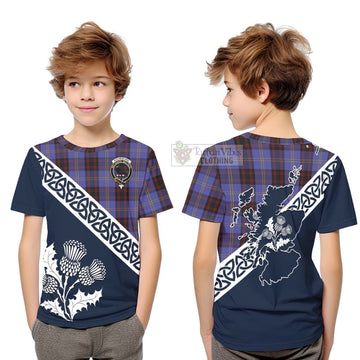 Tartan Vibes Clothing Rutherford Tartan Kid T-Shirt Featuring Thistle and Scotland Map