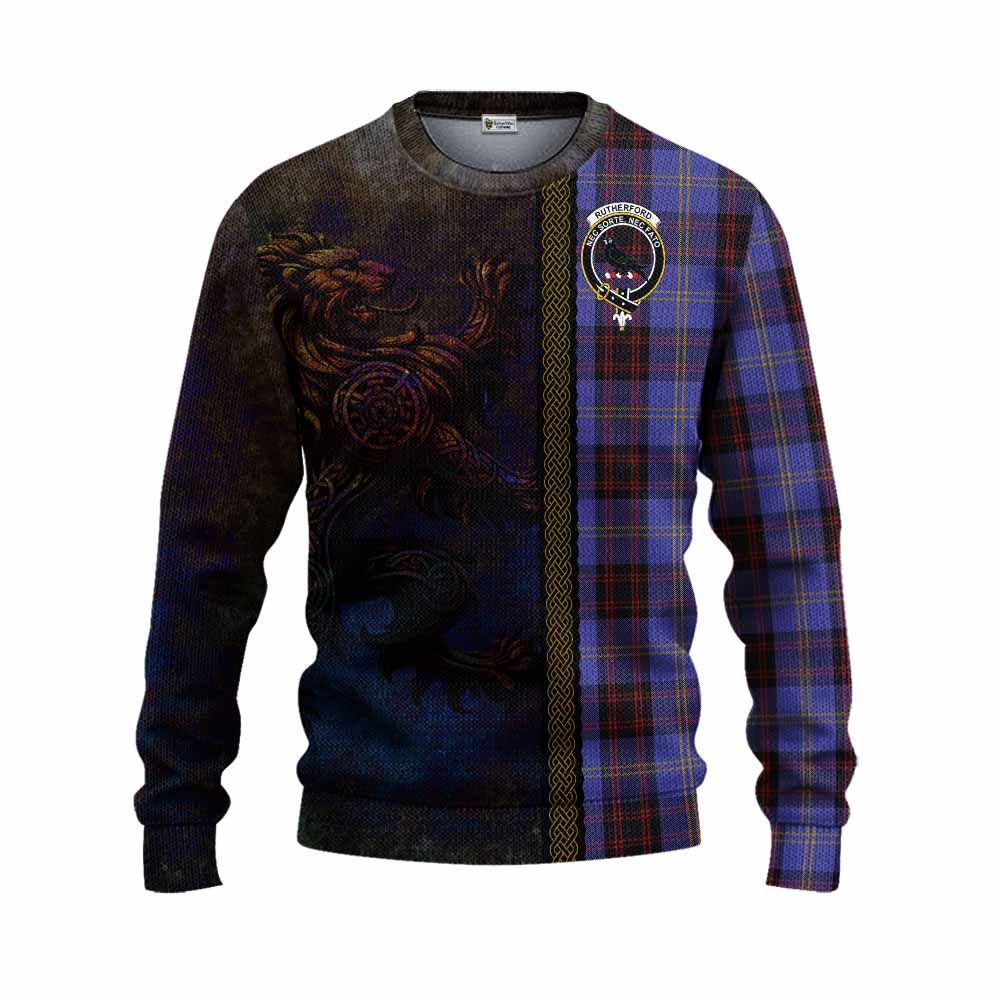 Tartan Vibes Clothing Rutherford Tartan Family Crest Knitted Sweater Alba Gu Brath Be Brave Lion Ancient Style