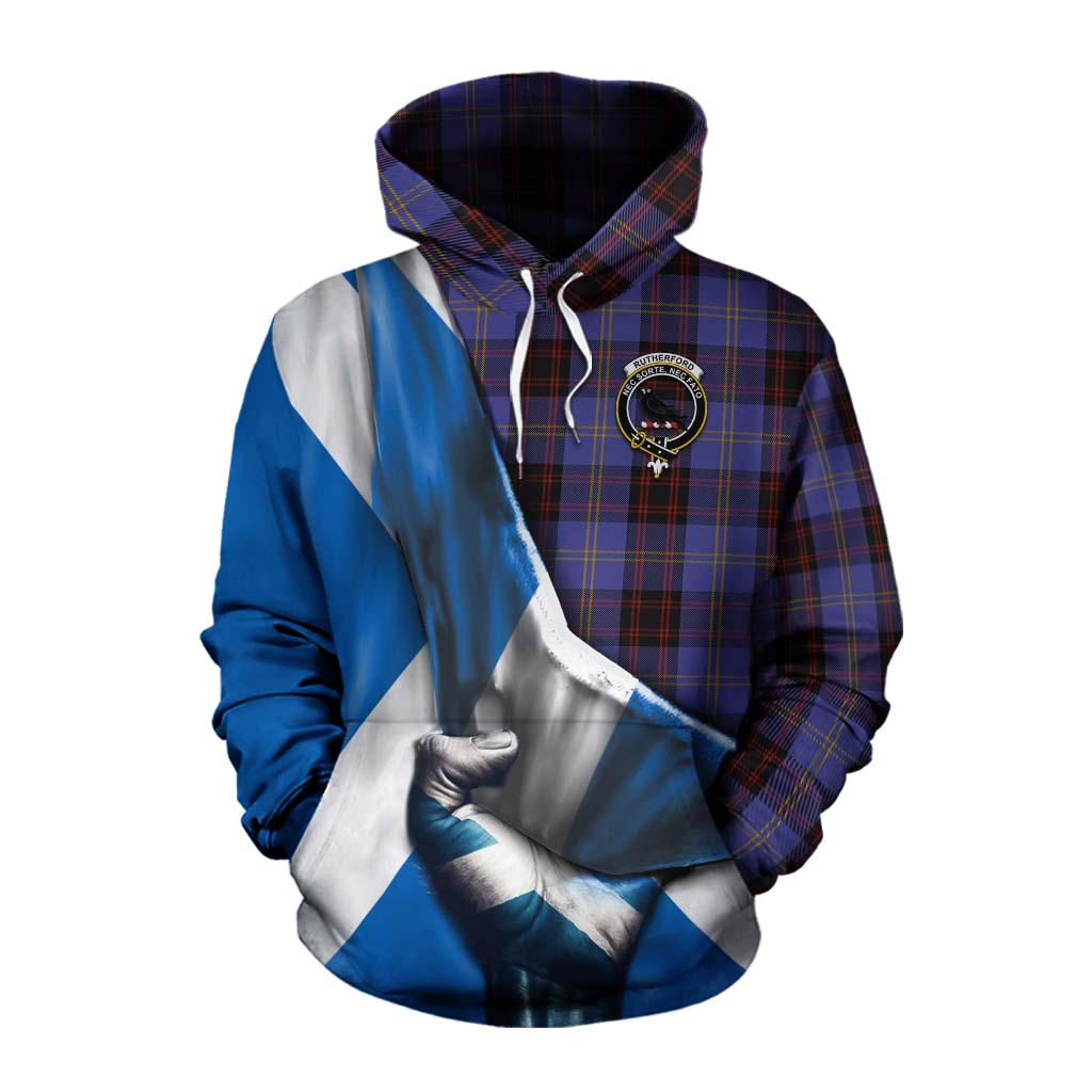 Tartan Vibes Clothing Rutherford Tartan Cotton Hoodie with Family Crest Scotland Patriotic Style