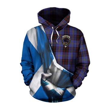 Rutherford Tartan Cotton Hoodie with Family Crest Scotland Patriotic Style