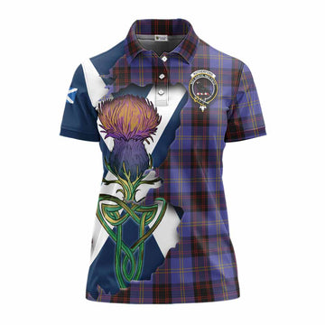 Rutherford Tartan Family Crest Women's Polo Shirt Scottish Thistle Celtic Inspired