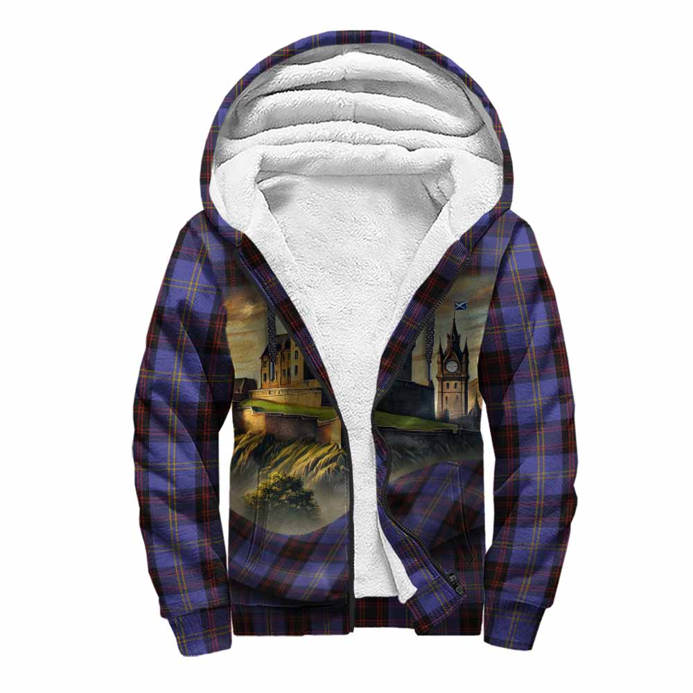 Tartan Vibes Clothing Rutherford Tartan Family Crest Sherpa Hoodie with Scottish Ancient Castle Style