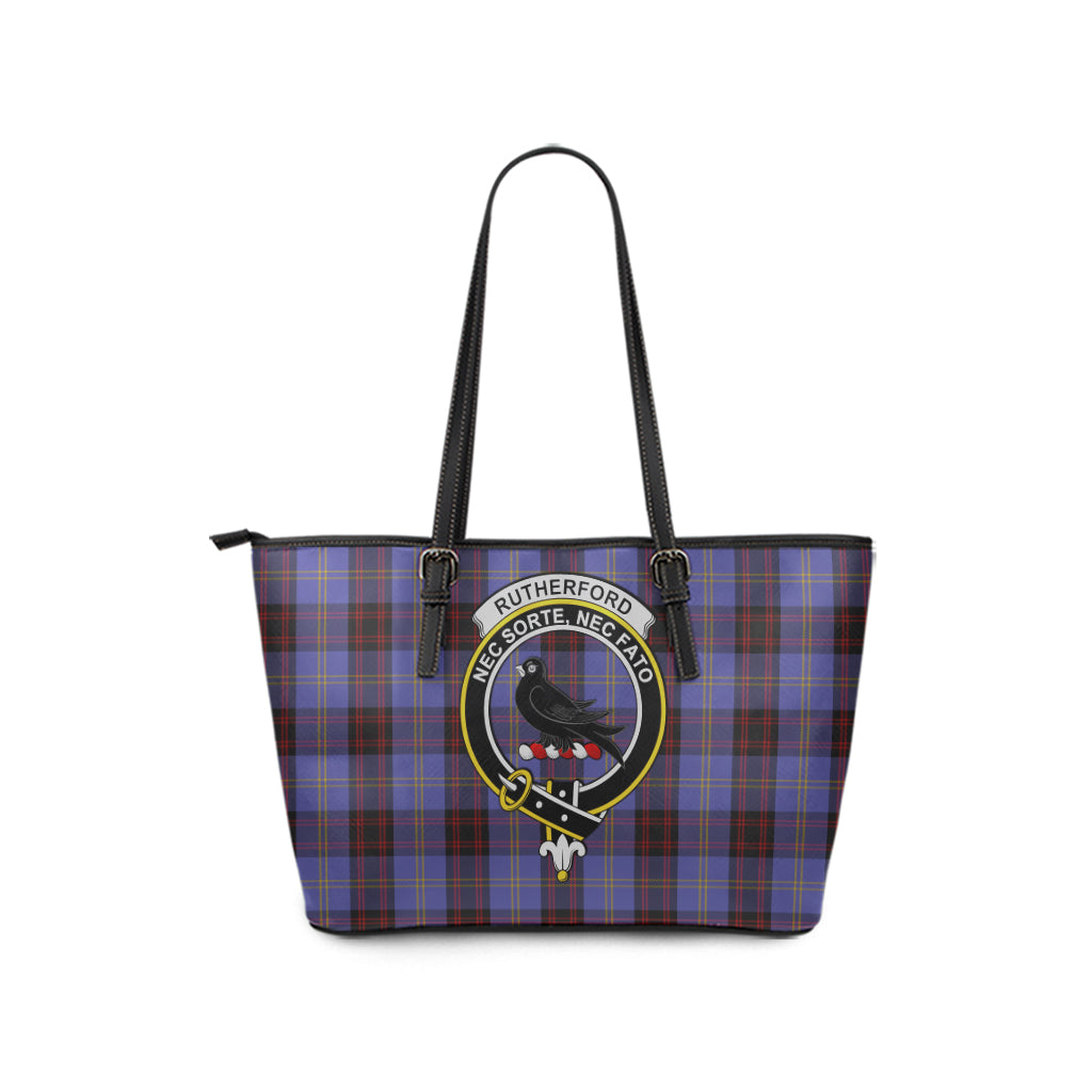 Rutherford Tartan Leather Tote Bag with Family Crest - Tartan Vibes Clothing
