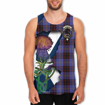 Tartan Vibes Clothing Rutherford Tartan Family Crest Men's Tank Top Scottish Thistle Celtic Inspired