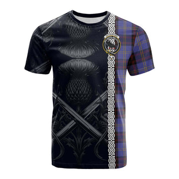 Tartan Vibes Clothing Rutherford Tartan Cotton T-shirt with Family Crest Cross Sword Thistle Celtic Vibes