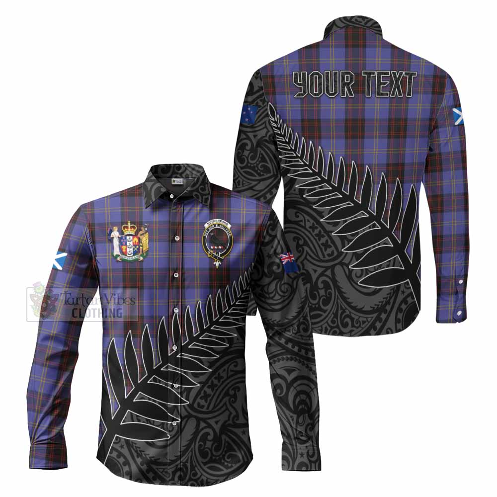 Tartan Vibes Clothing Rutherford Crest Tartan Long Sleeve Button Shirt with New Zealand Silver Fern Half Style