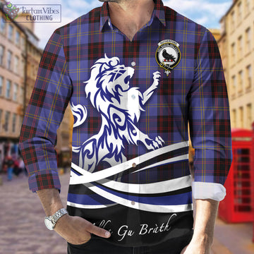Rutherford Tartan Long Sleeve Button Up Shirt with Alba Gu Brath Regal Lion Emblem