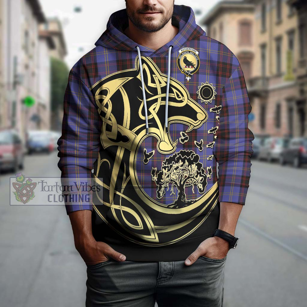 Rutherford Tartan Hoodie with Family Crest Celtic Wolf Style Zip Hoodie - Tartan Vibes Clothing