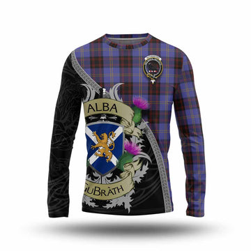 Tartan Vibes Clothing Rutherford Tartan Family Crest Long Sleeve T-Shirt Lion Rampant Royal Thistle Shield Celtic Inspired