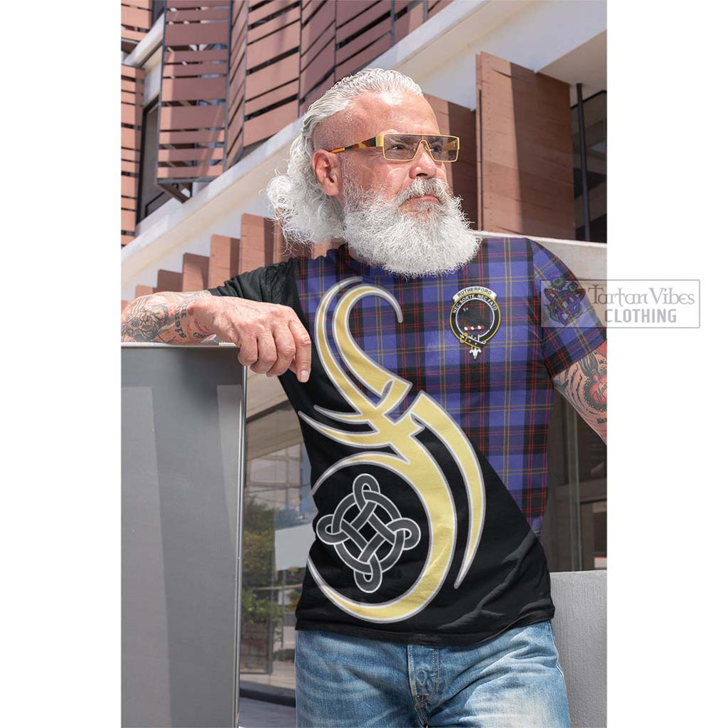 Tartan Vibes Clothing Rutherford Tartan Cotton T-shirt with Family Crest and Celtic Symbol Style