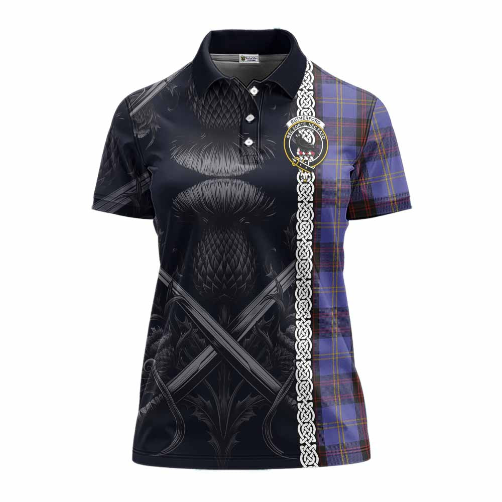 Tartan Vibes Clothing Rutherford Tartan Women's Polo Shirt with Family Crest Cross Sword Thistle Celtic Vibes