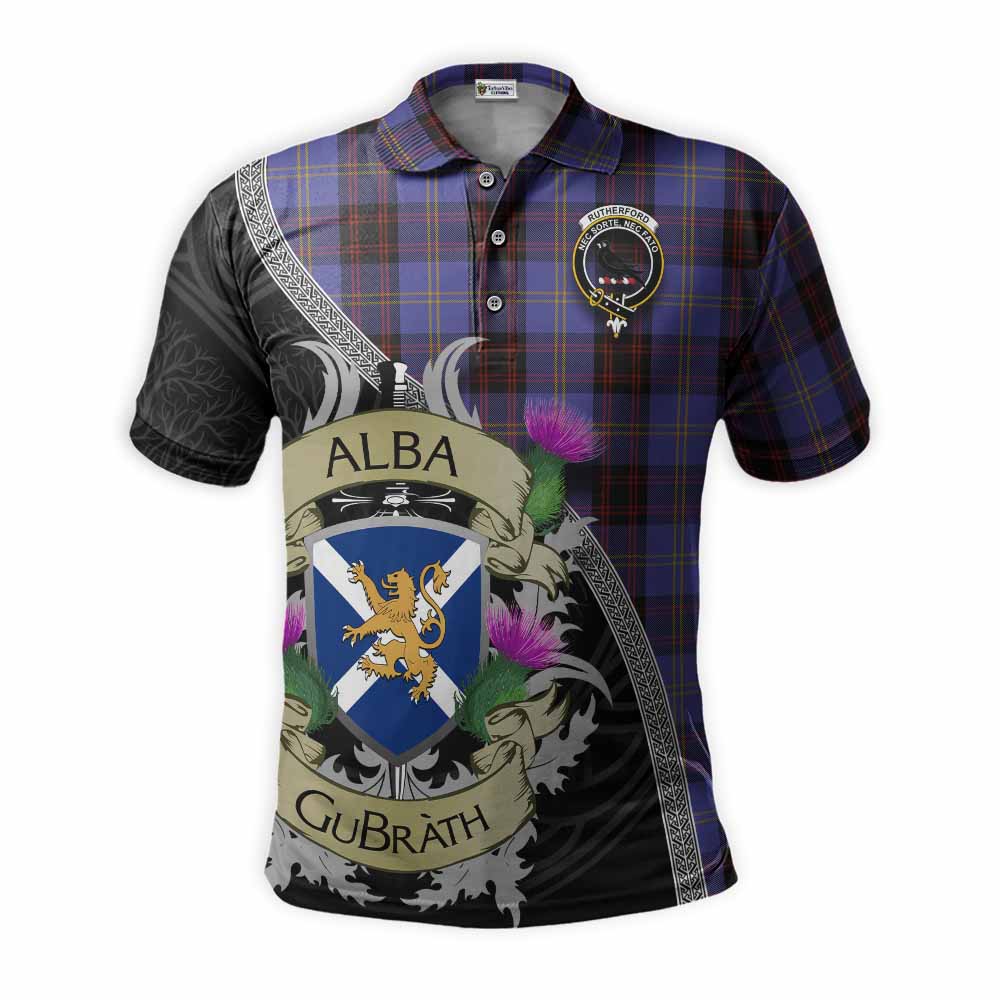 Tartan Vibes Clothing Rutherford Tartan Family Crest Polo Shirt Lion Rampant Royal Thistle Shield Celtic Inspired