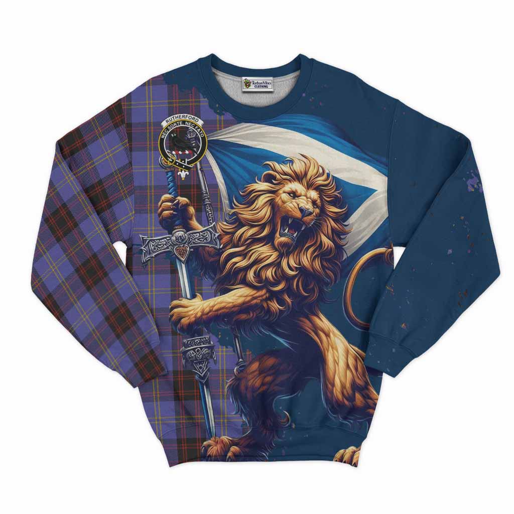 Tartan Vibes Clothing Rutherford Tartan Family Crest Sweatshirt with Scottish Majestic Lion