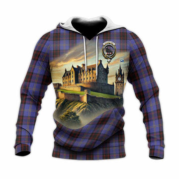 Tartan Vibes Clothing Rutherford Tartan Family Crest Knitted Hoodie with Scottish Ancient Castle Style