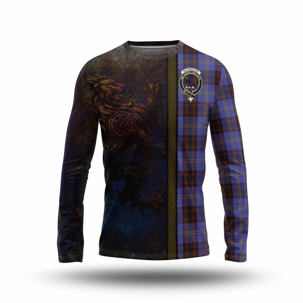 Tartan Vibes Clothing Rutherford Tartan Family Crest Long Sleeve T-Shirt Alba Gu Brath Be Brave Lion Ancient Style