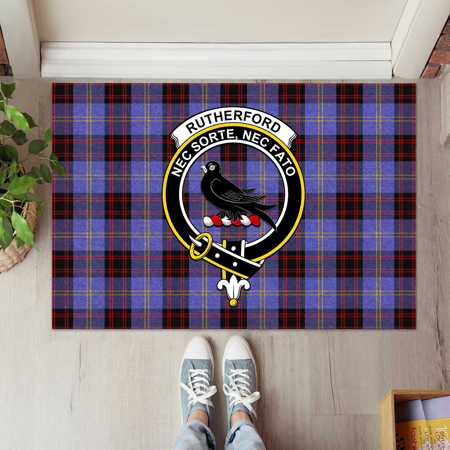 Rutherford Tartan Door Mat with Family Crest - Tartanvibesclothing Shop
