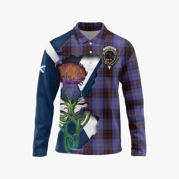 Tartan Vibes Clothing Rutherford Tartan Family Crest Long Sleeve Polo Shirt Scottish Thistle Celtic Inspired