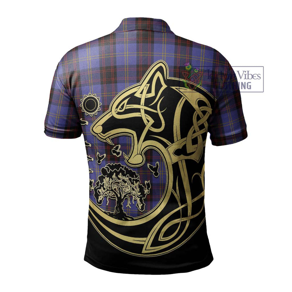 Rutherford Tartan Polo Shirt with Family Crest Celtic Wolf Style - Tartanvibesclothing Shop