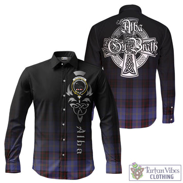 Rutherford Tartan Long Sleeve Button Up Featuring Alba Gu Brath Family Crest Celtic Inspired