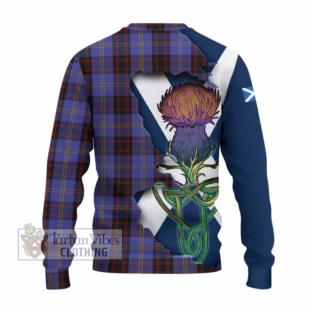 Tartan Vibes Clothing Rutherford Tartan Family Crest Knitted Sweater Scottish Thistle Celtic Inspired