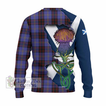 Tartan Vibes Clothing Rutherford Tartan Family Crest Knitted Sweater Scottish Thistle Celtic Inspired