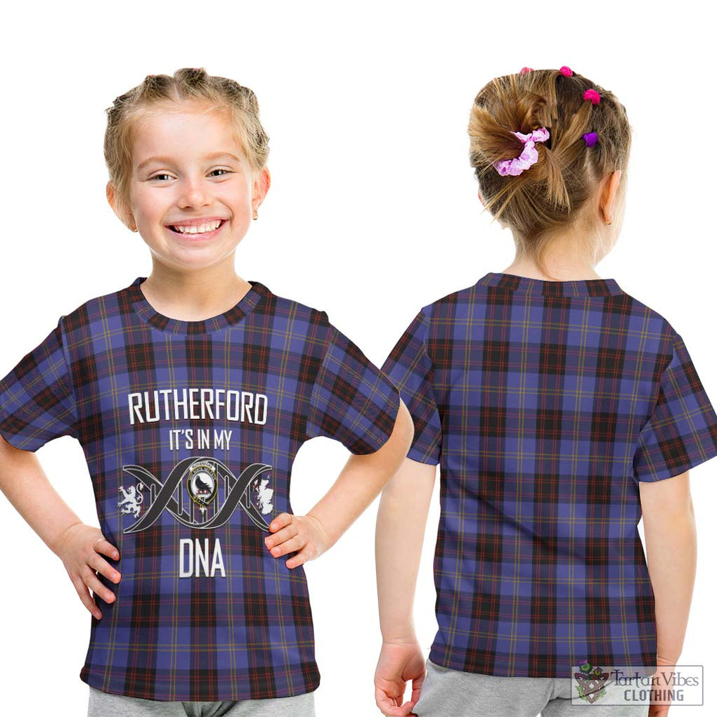 Rutherford Tartan Kid T-Shirt with Family Crest DNA In Me Style - Tartanvibesclothing Shop