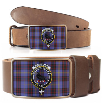 Rutherford Tartan Belt Buckles with Family Crest