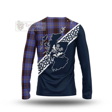 Tartan Vibes Clothing Rutherford Tartan Long Sleeve T-Shirt Featuring Thistle and Scotland Map