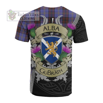 Tartan Vibes Clothing Rutherford Tartan Family Crest Cotton T-shirt Lion Rampant Royal Thistle Shield Celtic Inspired