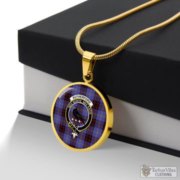 Rutherford Tartan Circle Necklace with Family Crest