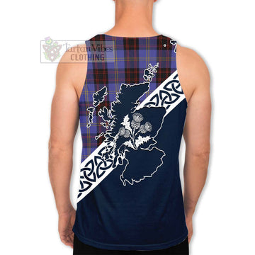 Tartan Vibes Clothing Rutherford Tartan Men's Tank Top Featuring Thistle and Scotland Map