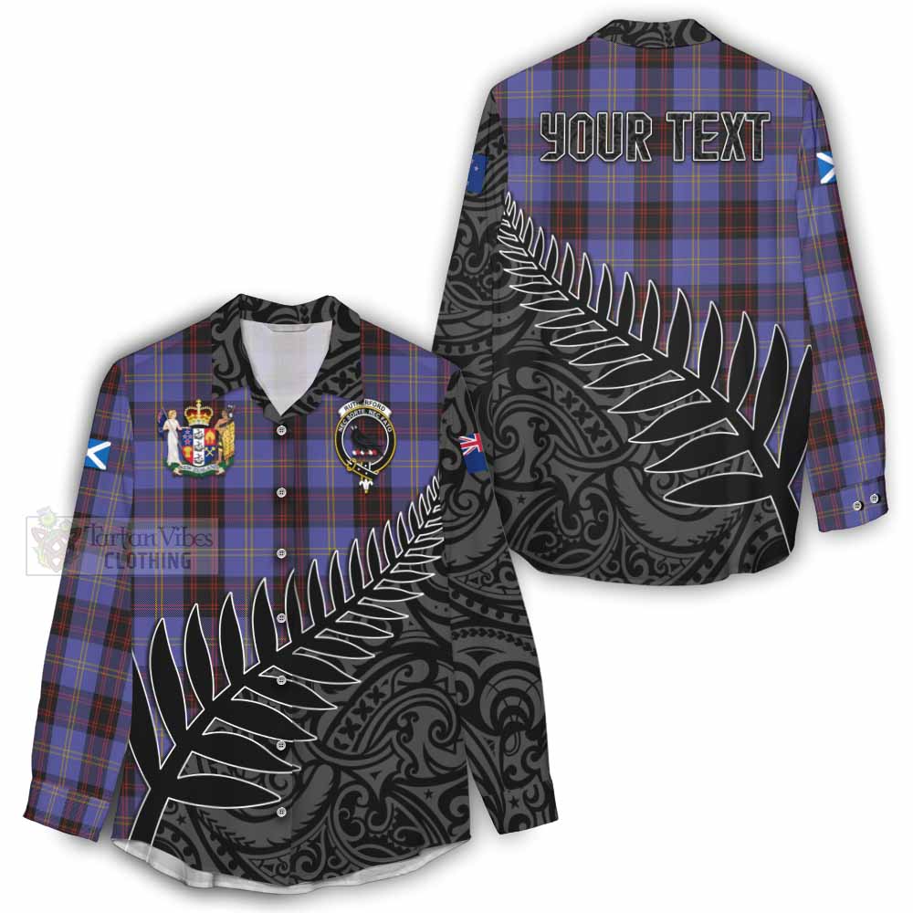 Tartan Vibes Clothing Rutherford Crest Tartan Women's Casual Shirt with New Zealand Silver Fern Half Style