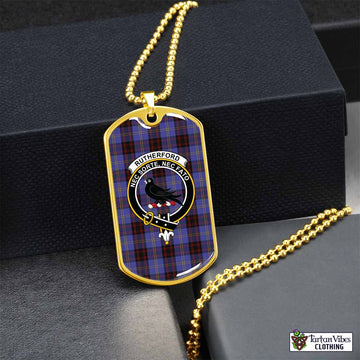 Tartan Vibes Clothing Rutherford Tartan Dog Tag Necklace with Family Crest