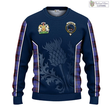Tartan Vibes Clothing Rutherford Tartan Knitted Sweatshirt with Family Crest and Scottish Thistle Vibes Sport Style