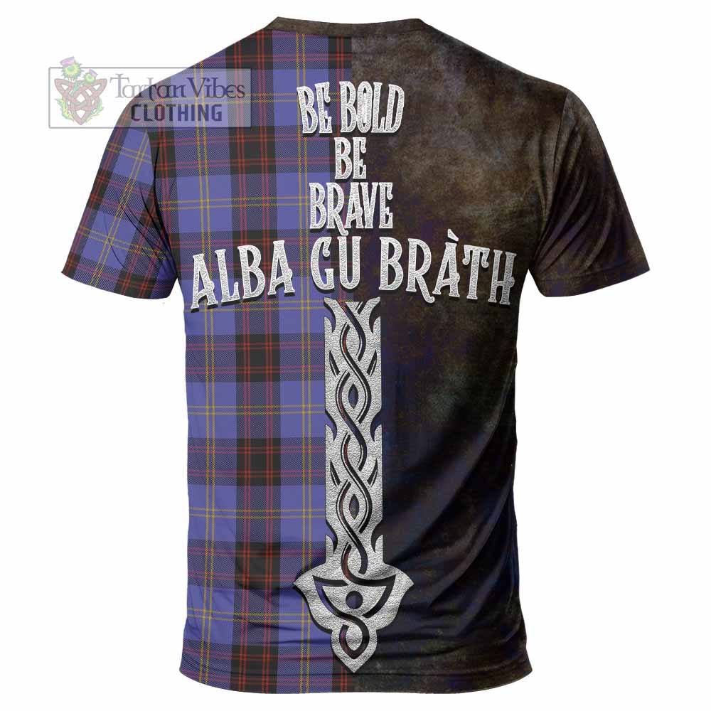 Tartan Vibes Clothing Rutherford Tartan Family Crest T-Shirt Alba Gu Brath Be Brave Lion Ancient Style