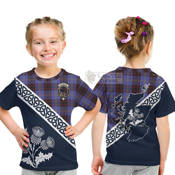 Tartan Vibes Clothing Rutherford Tartan Kid T-Shirt Featuring Thistle and Scotland Map